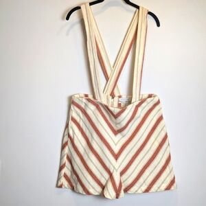 Urban Outfitters Ivory Red Chevron Striped Suspender Shorts Size Large